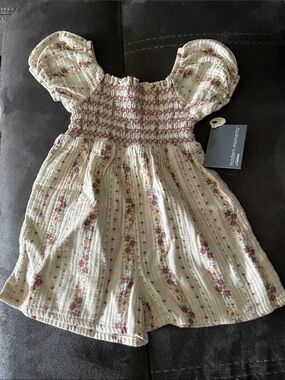 Modern Moments Smocked Cream Romper with Pink Floral Print